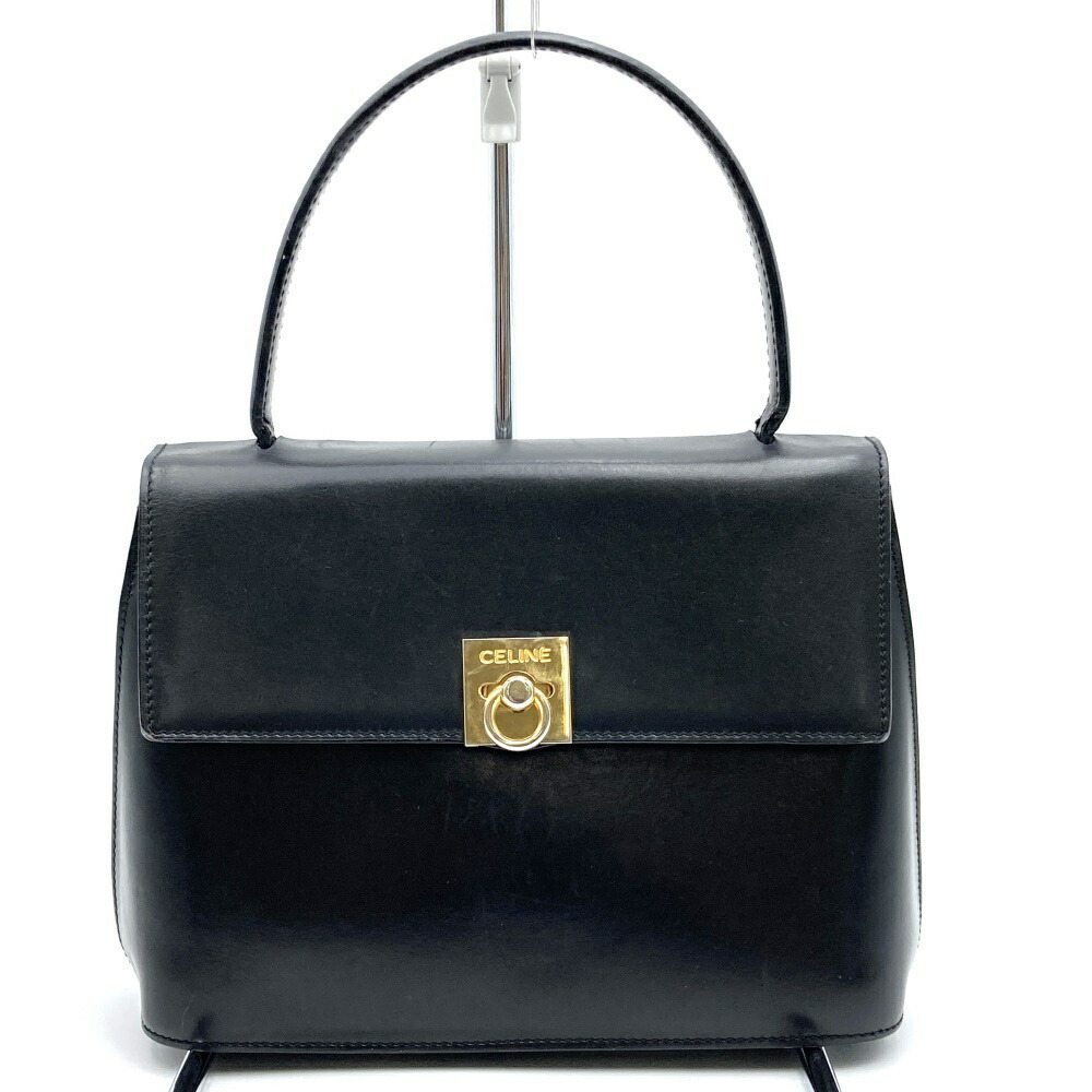 CELINE Handbag Leather Plain Black